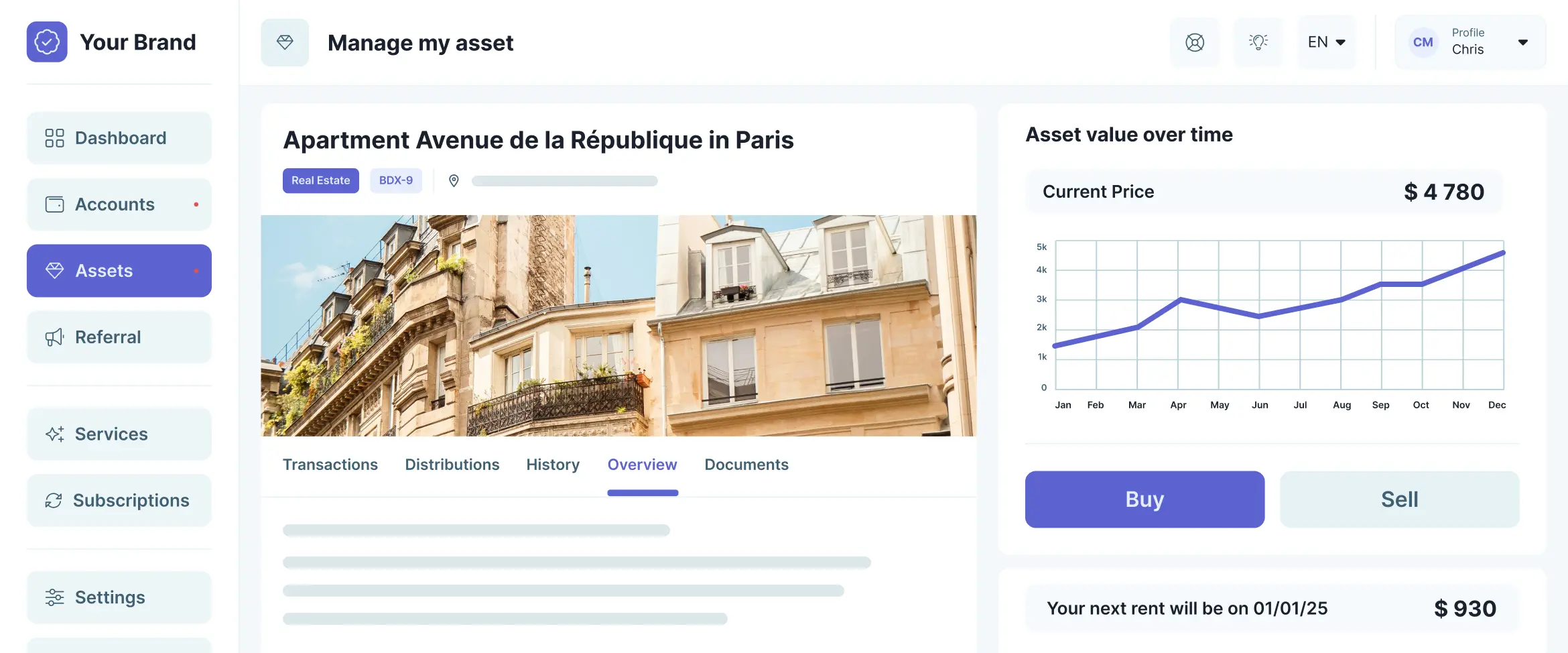 Real estate crowdfunding platform dashboard preview showing investor portfolio, property listings, and investment analytics